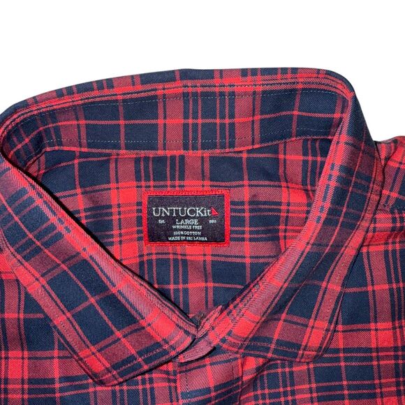 EUC Men's UntuckIt Shirt Red Check Button Up Wrinkle Free Size Large - Picture 3 of 3